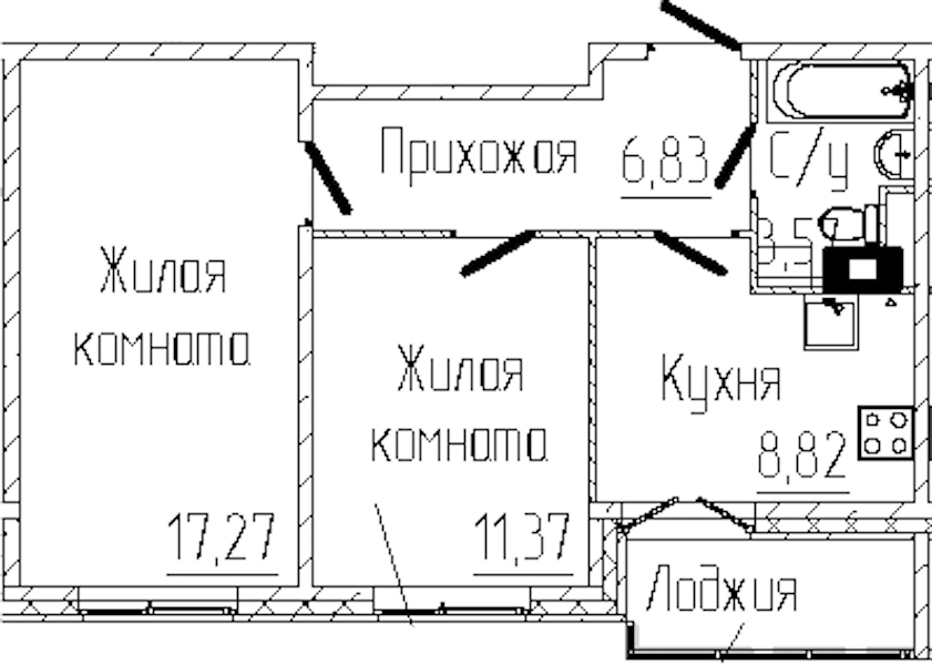 2-комнатная квартира 49.67 м², 6/8 эт., ЖК «SERTOLOVO PARK»